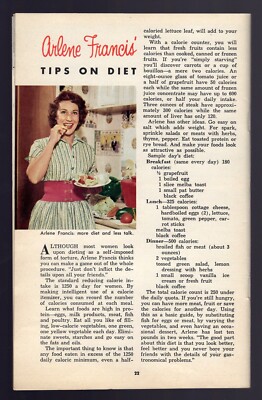 1953 TV ARTICLE ~ ARLENE FRANCIS with DIET TIPS 