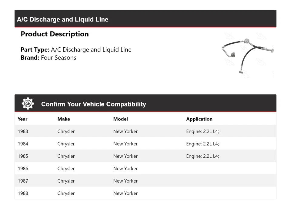 Chrysler New Yorker 1983-1988 aire acondicionado descarga y línea de líquido 4 estaciones 1984 Foto 2 de 4