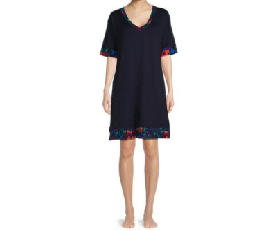 The Pioneer Woman Elbow Sleeve Sleep Chemise Small 4-6  Blue Polyester V-Neck