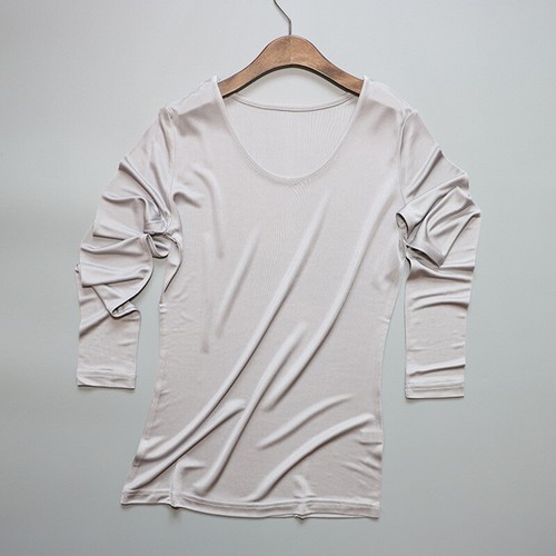 Womens lingerie Mulberry Silk Knitted Round Neck T Shirt Undershirt Long Sleeve - Picture 12 of 53