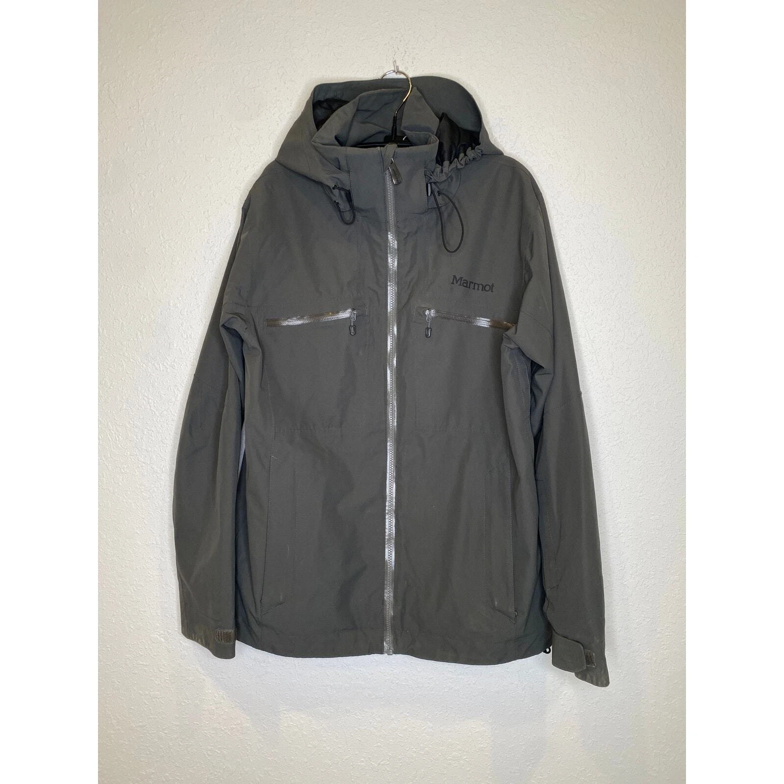 Marmot Gray Hooded Lightweight Parka Jacket Zipper Pockets Sz Sm Polyester Lined