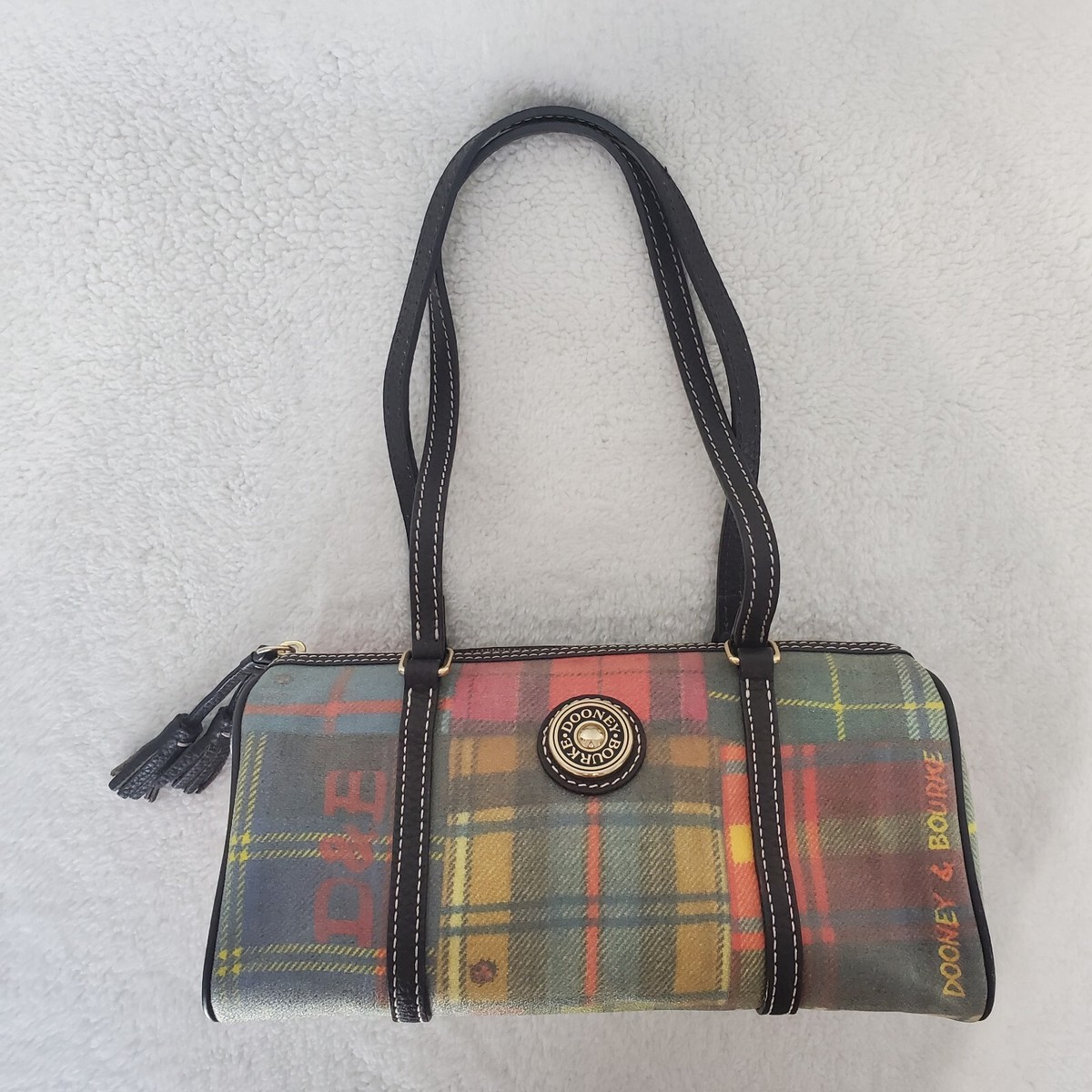 Dooney Bourke Inc Y2K Ladybug Colorful Block Plaid Tassel Zip Duffle Bag