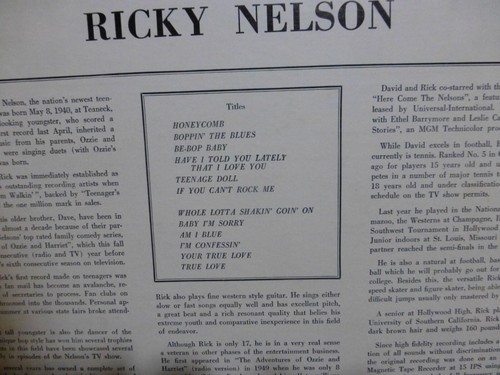 RICKY NELSON RICKY IR LP 9048 EXCELLENT. VINYL FIRST. LP - Picture 2 of 2