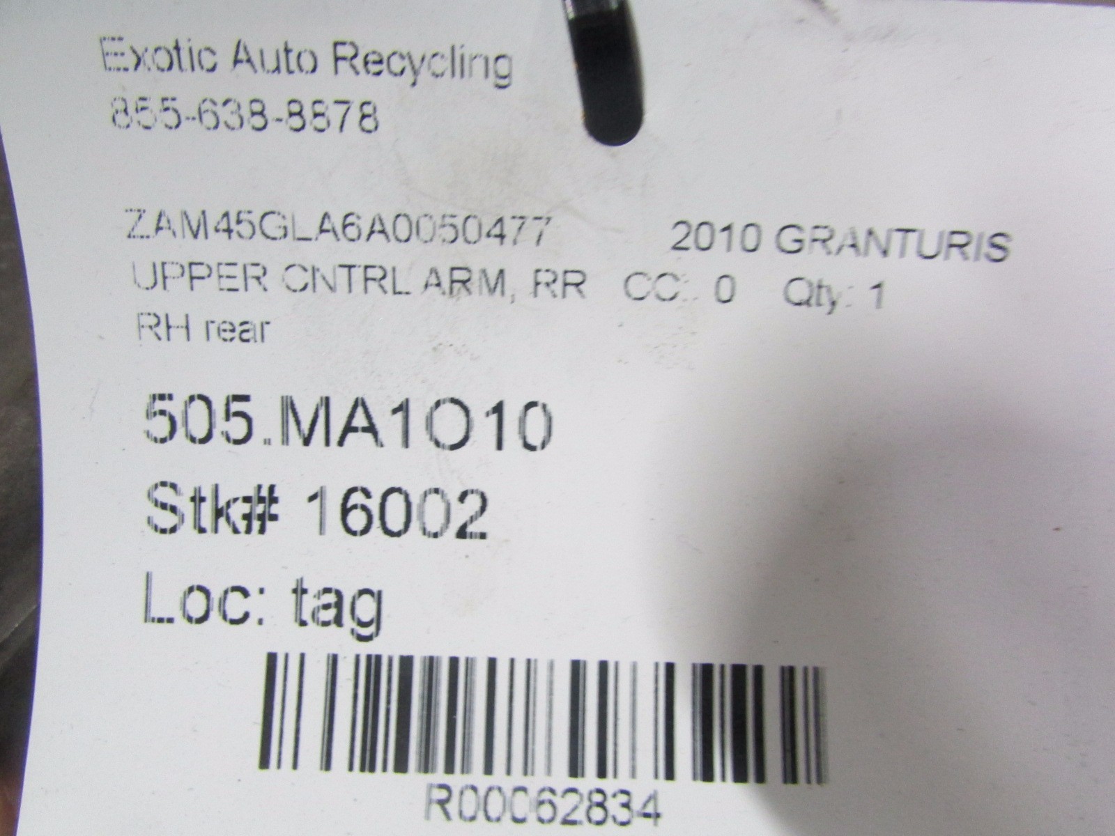 Maserati Granturismo, RH, Right Rear Upper Control Arm, Used, P/N 203156