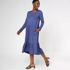 LOGO by Lori Goldstein Cotton Modal Regular Tiered midi Dress Size M