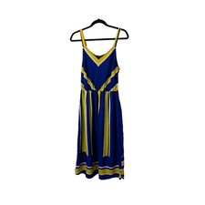 Millenium Blue Yellow Striped Sleeveless Strappy Midi Dress Womens Size L