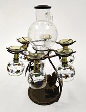 Roemer Wine Aerator Dispenser Decanter with 6 Glasses Wrought Iron Leaves Stand