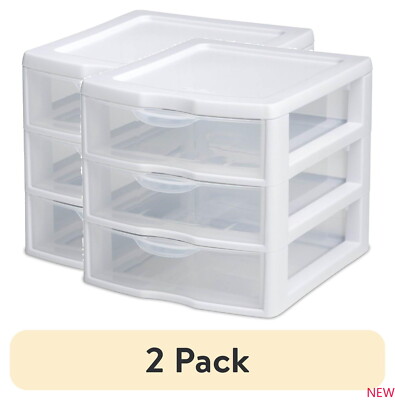 (2 pack)  Small 3 Drawer Desktop Unit, Plastic, White！