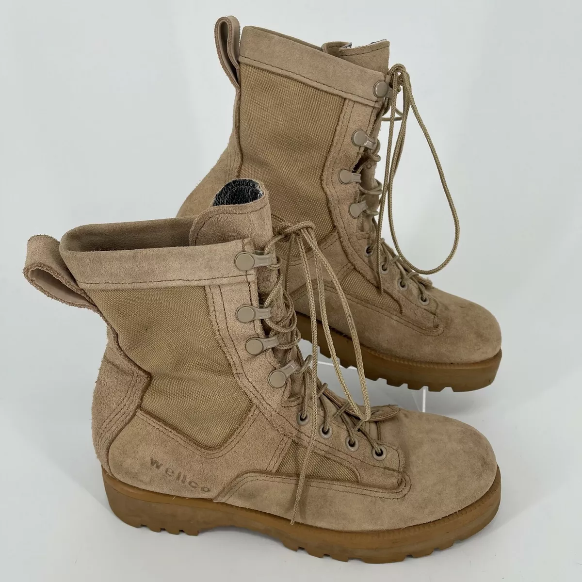 Wellco Combat Military Tactical Vibram Desert Tan Leather Boots MENS SIZE 6.5R