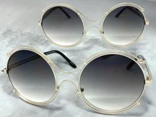 Exaggerated Classic Vintage Retro Style SUNGLASSES Large Big Round Silver Frame