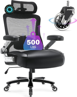 Big and Tall Office Chair 500lbs with 3D Flip Arms Adjustable Headrest Heav...