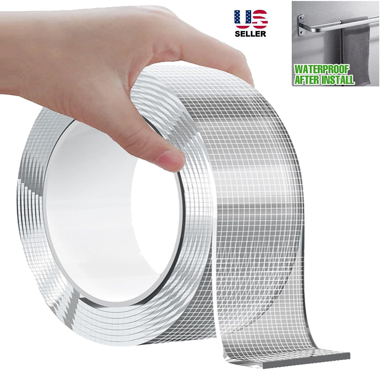 2Pcs Reusable Double Sided Sticky Tape for Posters Carpets Cars Transparent Strong Hold