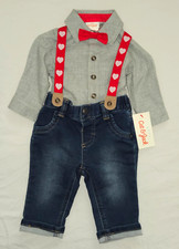 CAT  JACK 4 PC INFANT BOYS JEANS, SUSPENDERS, BOW TIE  SHIRT 0-3 MONTHS NEW