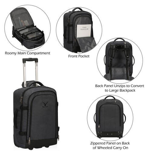Convetible 22'' Rolling Carry on Luggage Detachable Backpack 3pcs Packing Cubes - Picture 4 of 27