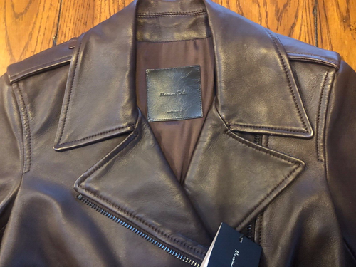 Giacca Moto Bomber Pelle di Pecora Marrone Massimo Dutti XS Nuovo con etichette - Foto 2 di 13