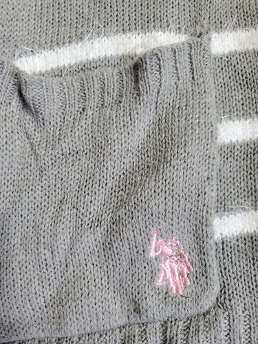 US Polo Assn. Girl Open Hooded Cardigan Sweater White Stripes size L (14/16) - Picture 2 of 8