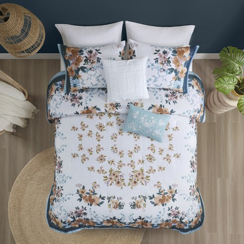 Colorful Shabby Chic Cotton Face 5 pcs Comforter Cal King Queen Comforter Set - Picture 2 of 10