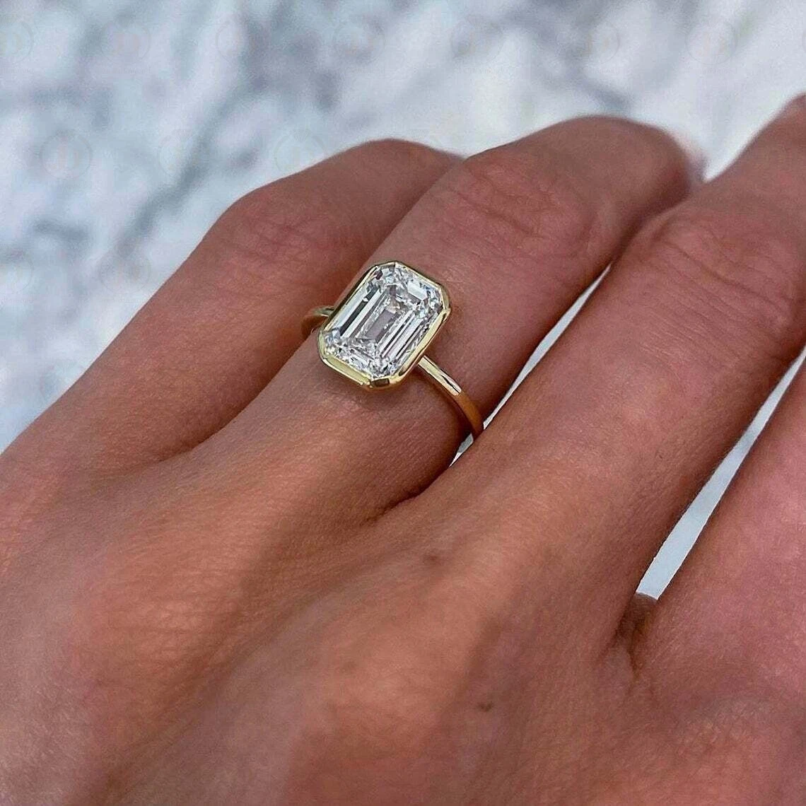 2.10 CT Emerald Cut Moissanite Bezel Set Promise Ring For Women