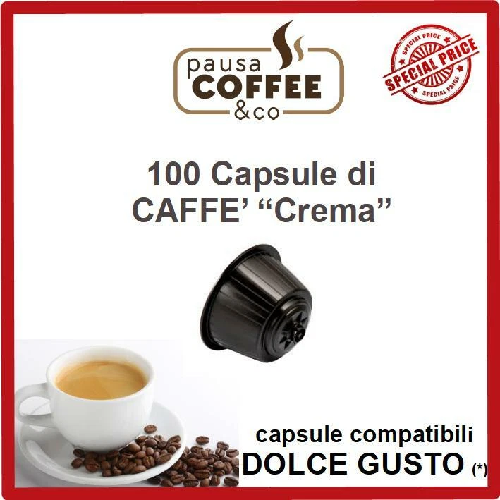 PAUSACOFFEE 100 capsule cialde Caffè Espresso ("Caffè Crema") compatibili DOLCE GUSTO
