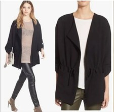 ASTR THE LABEL DRAPEY OPEN FRONT CARDIGAN BLAZER POCKETS SINCHED WAIST BLACK M