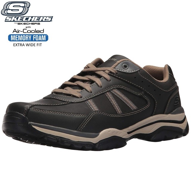 skechers mens black leather trainers