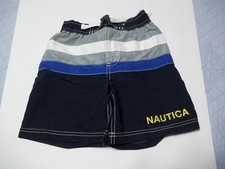 NEW Nautica Little Boys' Swim board Shorts Trunk NWT 4 navy blue stripe swimsuit