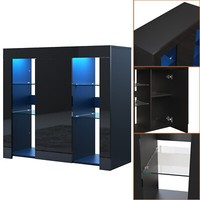 Highboard Anrichte Kommode Sideboard Mit Led Beleuchtung Schwarz Hochglanz 90Cm