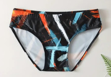 Retro 80s Print Men's Swim Briefs w/ Drawstring. Size Large 34"