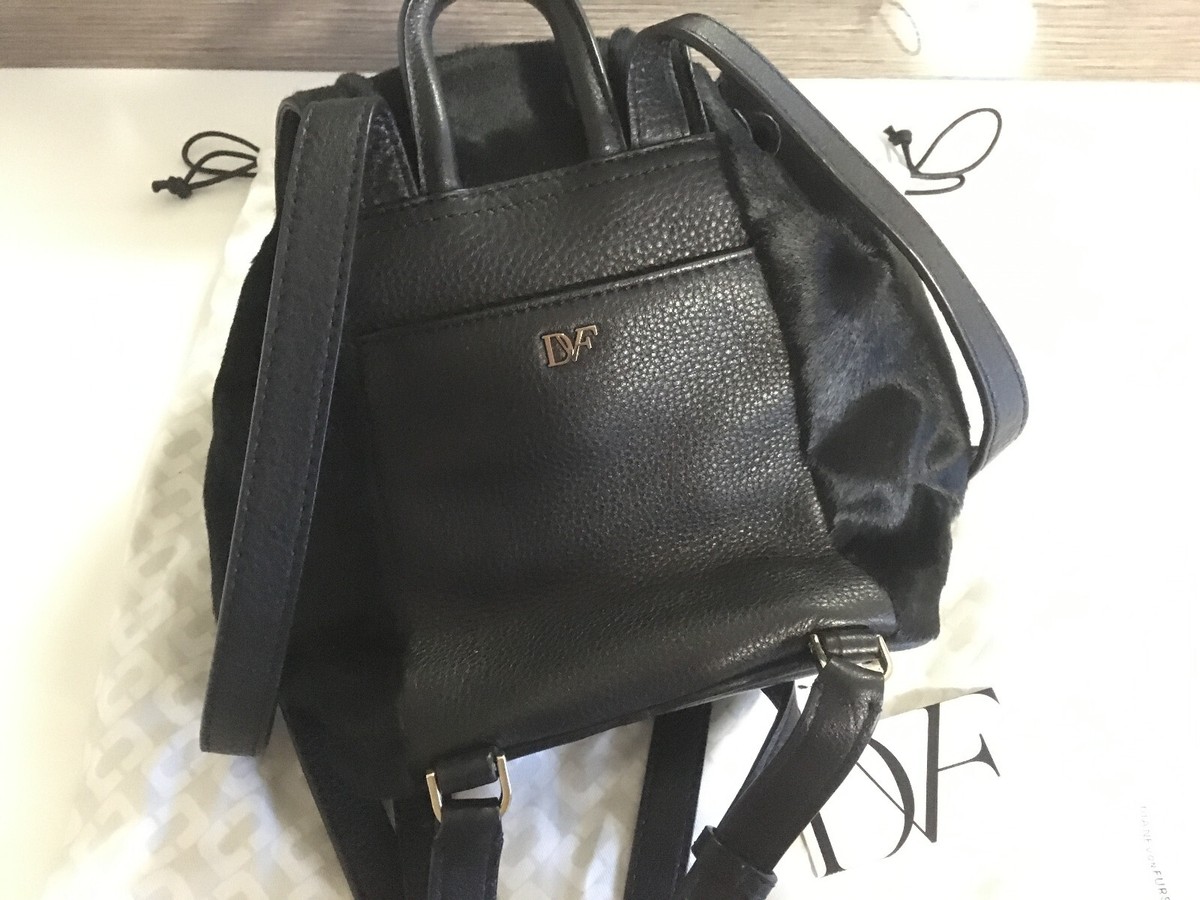 NEW Diane Von Furstenberg Cow Hide Backpack Black with DVF 