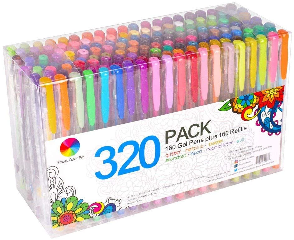 320 Pack Gel Pens Set, Smart Color Art 160 Colors Gel Pen with 160 Refills  for Adult Coloring Books Drawing Painting Writing