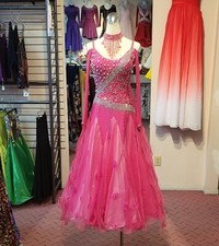 09431a Lady dance dress US size M, pink color ,w/ AB color stone
