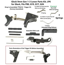 9 mm Gen 1-3 Lower Parts Kit, LPK Fits Glock P80, G19, G17, G26 With 26 Spring