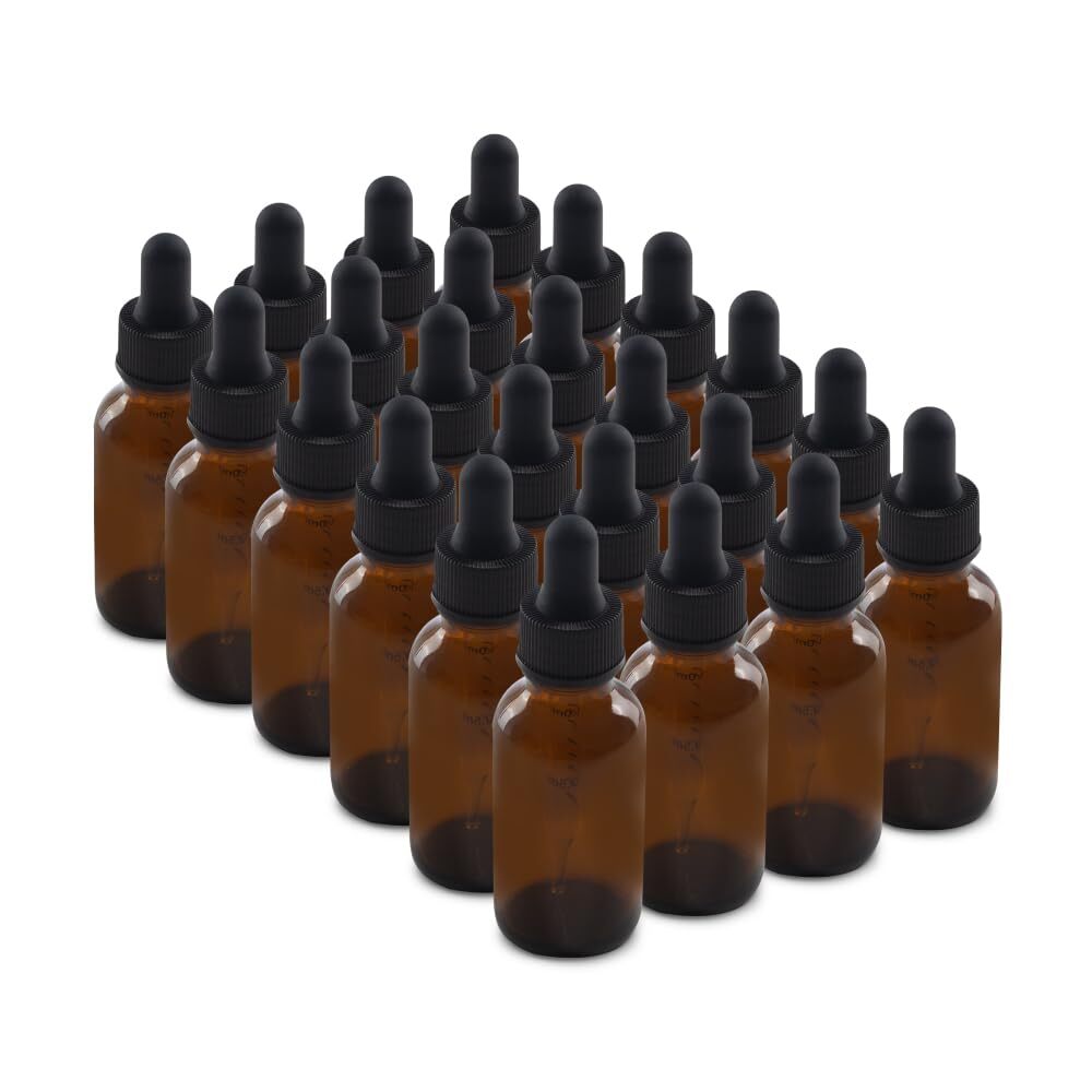 - 24 Pack - 1 oz Glass Bottle with Dropper - Clear Amber - 20-400 Neck Finish...