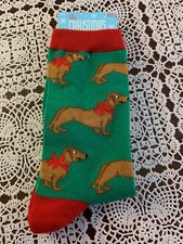 Christmas Shoppe Ladies Crew Socks Dachshund Doxie Weiner Dog 4 to 10 Brand New