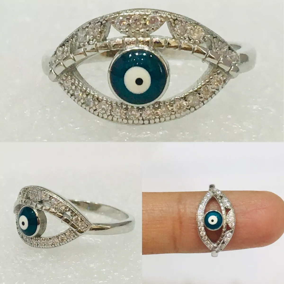 Evil Eye RING 925 Sterling Silver Star American Diamant Size 5 Usa UK