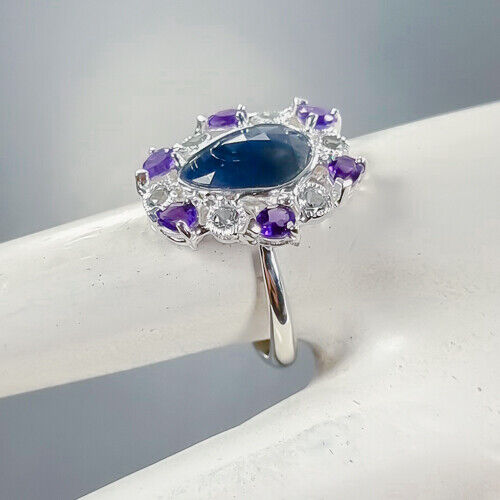 Vintage Blue Sapphire Ring 925 Sterling Silver Size 8 /R381359 - Picture 3 of 8