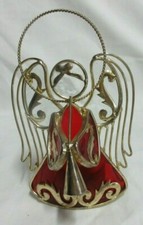 2005 Angel Candle Holder Red Clear Stained Glass 6" Tealight Candle