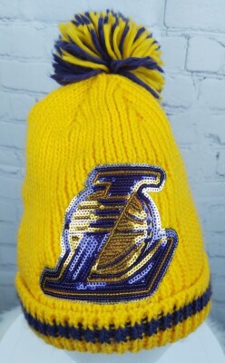 New Era Women's Los Angeles Lakers Knit Sequin Logo Pom Beanie