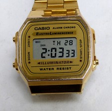 Casio A168 Wristwatch Digital Alarm Chrono Unisex Steel Gold Vintage