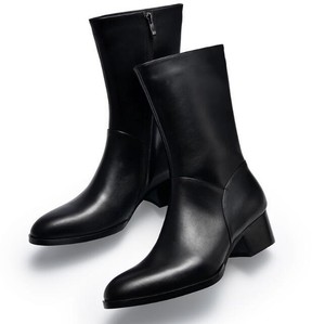 de pour mollet cuir Chaussures Zipper Velours Bottes Casual cheville mi en Talons homme g6bfY7yv