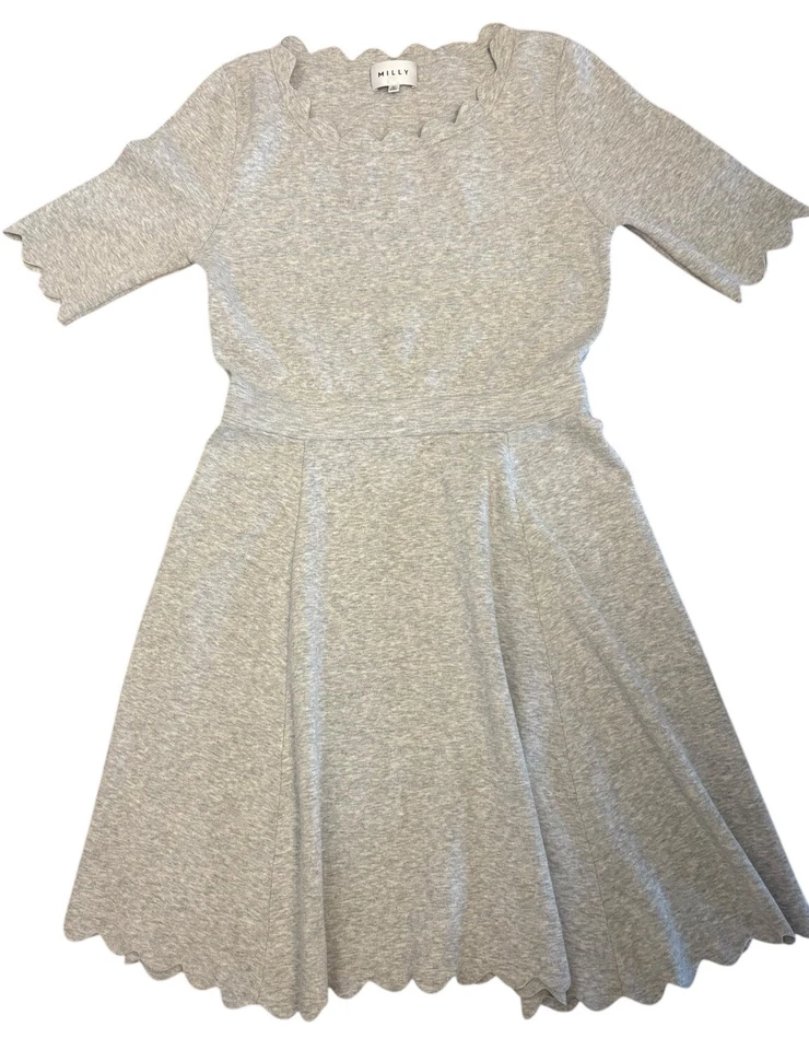 Vestido Milly Gris Festoneado Ajuste M y Acampanado Tejido Elástico Manga 1/2 Foto 2 de 4