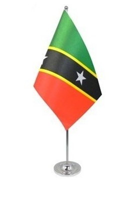 ST KITTS & AND NEVIS DELUXE SATIN TISCHFLAGGE 9''''X6'''' CHROM Ständer 15'''' KARIBIK