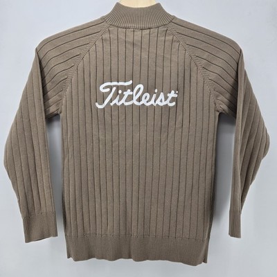 Titleist Cardigan Mens L Tan Golf Full Zip Sweater Spellout