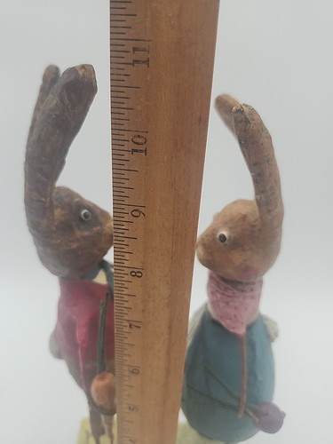 2 *AS IS* Lori Mitchell Figurine Pierre & Phoebe Hare Bunny Rabbit Folk ...