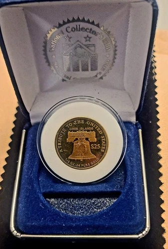 ✨ 2011 $25 GOLD COOK ISLANDS 1/2 OZ 24% PURE Liberty Bell GOLD COIN (0.12 AGW)