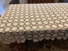 Vintage Handmade Crocheted Ecru Tablecloth 83" X 62" No Stains or Damage