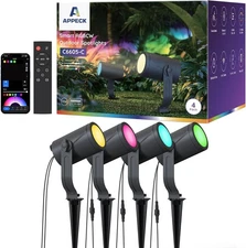 APPECK Smart Outdoor Spot Lights 24W, RGBCW Color Changing 4 Pack, Black 