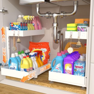 Under Sink Organizer, Bathroom Counter Organizer, 2 Packs 2-Tier Metal, Under...