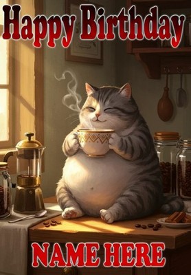 Personalisierte Grußkarte Chunky Cat Happy Tea Geburtstag CodeZ1 Mama Papa Nan