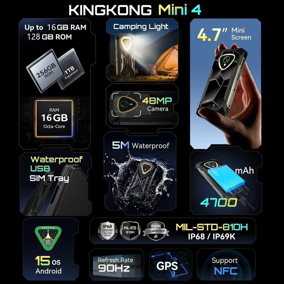 4,7"-Mini-Smartphone Robust Cubot KingKong MINI 4 16GB+128GB Android 15 4700mAh - Bild 3 von 4